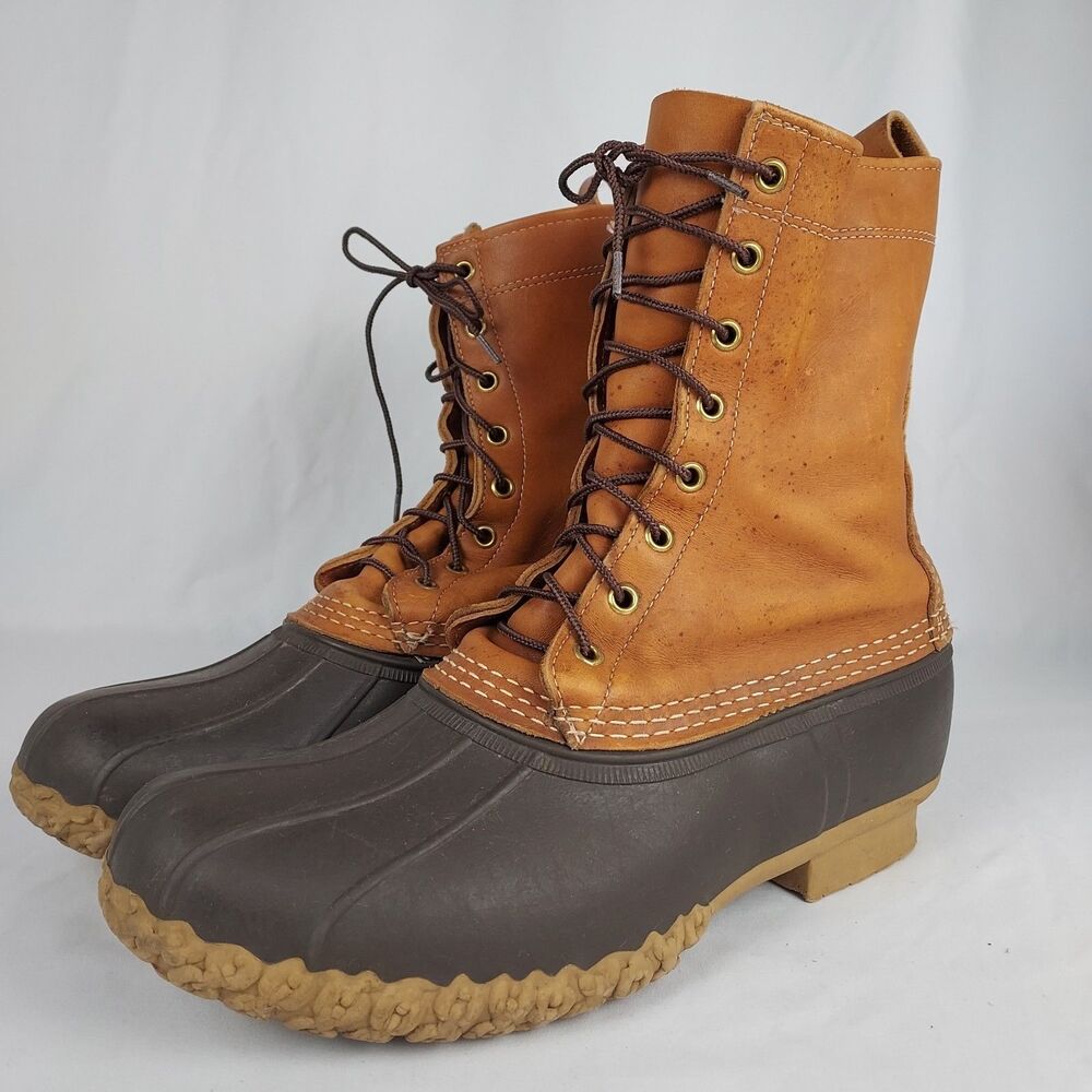 LL Bean Boots Mens Size 9 Tan Leather Brown Duck Boot 10in Made Maine